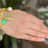 "Smooth" Link Chain Charm Bracelet With a Selection of Venetian Glass Intaglios, White & Black South Sea Pearls, Ancient Silver and Bronze Coins