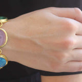 Pastel Venetian Glass Intaglio "Resting Diana", "Goddess with Vase", "God and Goddess", "Goddess with Column", and "Man with Club" Link Bracelet in narrow flat step bezel with oval connectors and box clasp