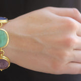 Pastel Venetian Glass Intaglio "Resting Diana", "Goddess with Vase", "God and Goddess", "Goddess with Column", and "Man with Club" Link Bracelet in narrow flat step bezel with oval connectors and box clasp