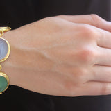 Pastel Venetian Glass Intaglio "Resting Diana", "Goddess with Vase", "God and Goddess", "Goddess with Column", and "Man with Club" Link Bracelet in narrow flat step bezel with oval connectors and box clasp
