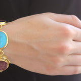 Pastel Venetian Glass Intaglio "Resting Diana", "Goddess with Vase", "God and Goddess", "Goddess with Column", and "Man with Club" Link Bracelet in narrow flat step bezel with oval connectors and box clasp