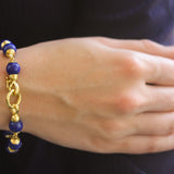 Round Lapis Bead Link Bracelet with Circle Clasp