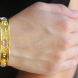 Flat Narrow Bangle Bracelet with Oval Cabochon Moonstones