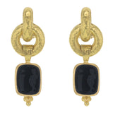 Black Venetian Glass Intaglio "God and Pillar" Cheerio Drop Earrings