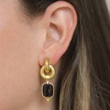 Black Venetian Glass Intaglio "God and Pillar" Cheerio Drop Earrings