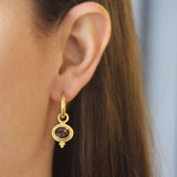 Horizontal Oval Faceted Smoky Quartz Earring Charms for Hoops with Gold Triad