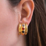 Neutral Studded Stone Amalfi "Tutti Frutti" Wide Hoop Earrings