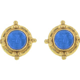 Peacock Venetian Glass Intaglio "Man-in-the-Moon" Studs With Four Gold Triads