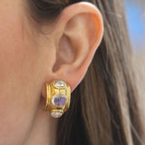 Cabochon Moonstone Earrings in Puffy Bezel