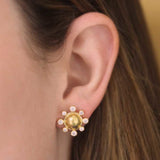 Hammered Gold Studs Each With Surrounding Diamonds and Butterfly Back