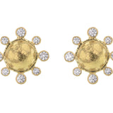 Hammered Gold Studs Each With Surrounding Diamonds and Butterfly Back