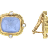 Cerulean Venetian Glass Intaglio "Butterfly" Earrings with Four Faceted Moonstones