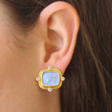 Cerulean Venetian Glass Intaglio "Butterfly" Earrings with Four Faceted Moonstones