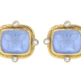 Cerulean Venetian Glass Intaglio "Butterfly" Earrings with Four Faceted Moonstones
