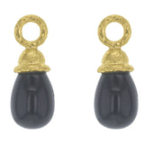 Small Onyx Drop Earring Charms With Acorn Cap