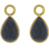 Black Venetian Glass Intaglio "Small Pear Shape" Earring Charms For Hoops