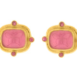 Pink Venetian Glass Intaglio "Butterfly" With Four Faceted Spinel In Narrow Bezel