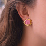 Pink Venetian Glass Intaglio "Butterfly" With Four Faceted Spinel In Narrow Bezel
