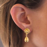 Round Gold Dome And Pear-Shaped Gold Drop Stud Earrings