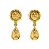 Round Gold Dome And Pear-Shaped Gold Drop Stud Earrings