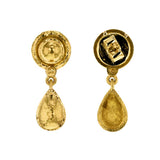 Round Gold Dome And Pear-Shaped Gold Drop Stud Earrings