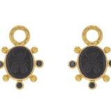 Black Venetian Glass Intaglio "Mosca" Earring Charms With Faceted Black Spinel