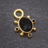 Black Venetian Glass Intaglio "Mosca" Earring Charms With Faceted Black Spinel