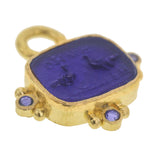 Cobalt Venetian Glass Intaglio "Two Cranes" Earring Charms With Faceted Iolites