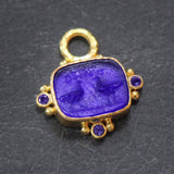 Cobalt Venetian Glass Intaglio "Two Cranes" Earring Charms With Faceted Iolites
