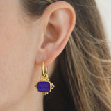 Cobalt Venetian Glass Intaglio "Two Cranes" Earring Charms With Faceted Iolites