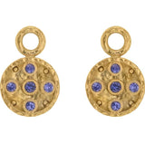 Gold Disk Earring Charms With Faceted Blue Sapphires