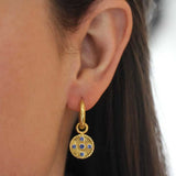 Gold Disk Earring Charms With Faceted Blue Sapphires