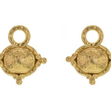 Horizontal Gold Dome Oval Earring Charms With Three Gold Triads