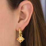 Horizontal Gold Dome Oval Earring Charms With Three Gold Triads