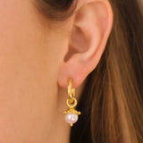 White Pearl Earring Charms With Granulated Cap