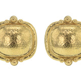 Gold Horizontal Cushion Earrings with Granulation at Top and Bottom