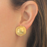Gold Horizontal Cushion Earrings with Granulation at Top and Bottom