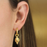 Slightly Domed Gold Teardrop Earring Charms With Gold Triad Bottom