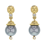 Silver Pearl Drop Earrings with Diamonds