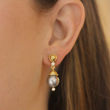 Silver Pearl Drop Earrings with Diamonds
