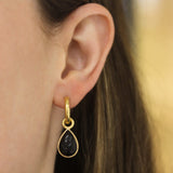 Black Venetian Glass Intaglio "Small Pear Shape" Earring Charms For Hoops