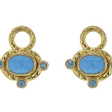 Horizontal Oval Cabochon Turquoise Earring Charms for Hoops with Faceted Zircons