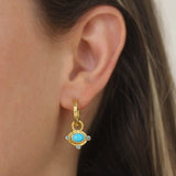 Horizontal Oval Cabochon Turquoise Earring Charms for Hoops with Faceted Zircons