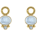 Horizontal Oval Cabochon Aquamarine Earring Charms for Hoops with Bottom Faceted Aquamarine