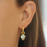 Horizontal Oval Cabochon Aquamarine Earring Charms for Hoops with Bottom Faceted Aquamarine