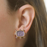 Mulberry Venetian Glass Intaglio "Cherub with Two Butterflies" Earrings with Faceted Amethyst Halo