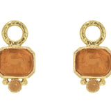 Amber Venetian Glass Intaglio "Chimera" Earring Charms for Hoops with Bottom Cabochon Citrine