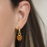 Amber Venetian Glass Intaglio "Chimera" Earring Charms for Hoops with Bottom Cabochon Citrine
