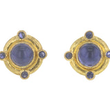 Round Cabochon and Faceted Iolite Earrings