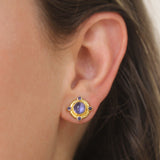 Round Cabochon and Faceted Iolite Earrings